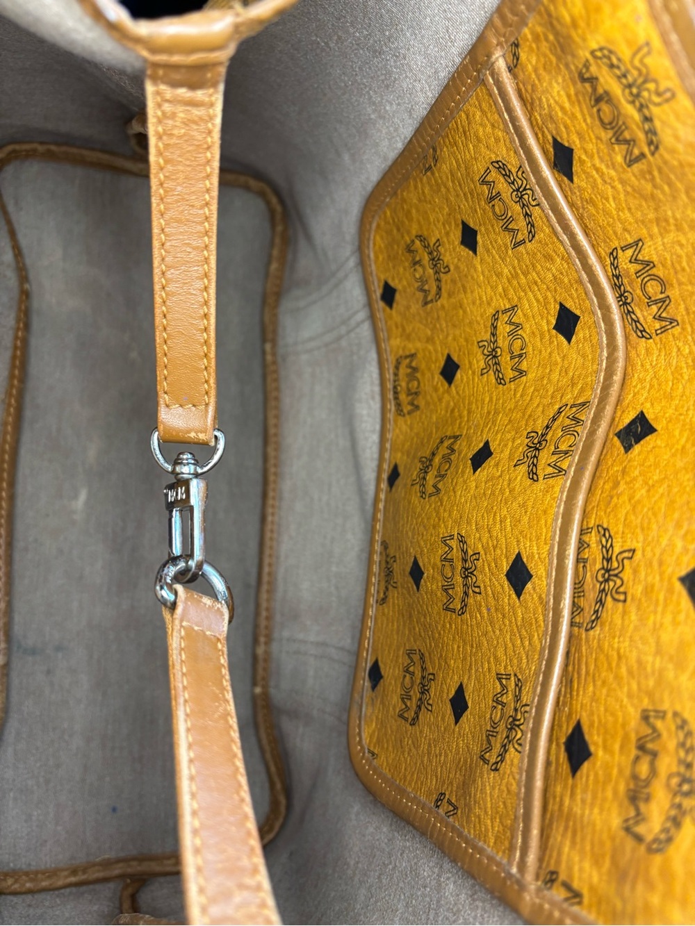 MCM Cognac Visetos Leather Tote Bag - Picture 8 of 11